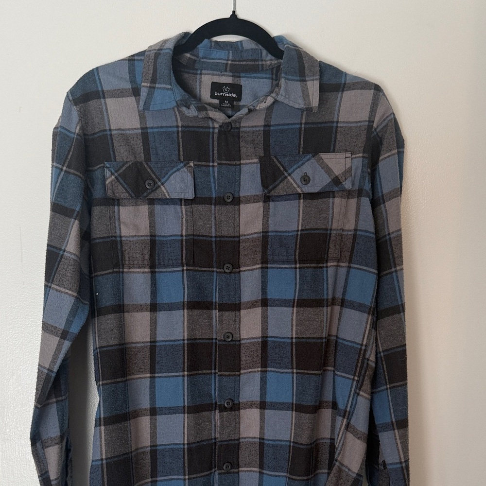 Burnside Blue and Black Plaid Shirt